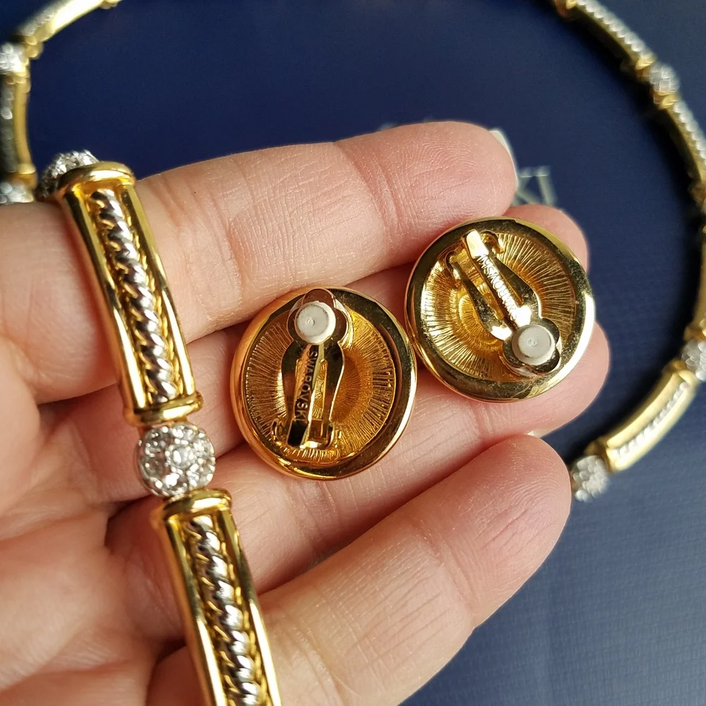 AUTHENTIC Swarovski 18k Gold Plated Tennis Necklace, Bracelet & Earrings SET - Picture 6 of 16